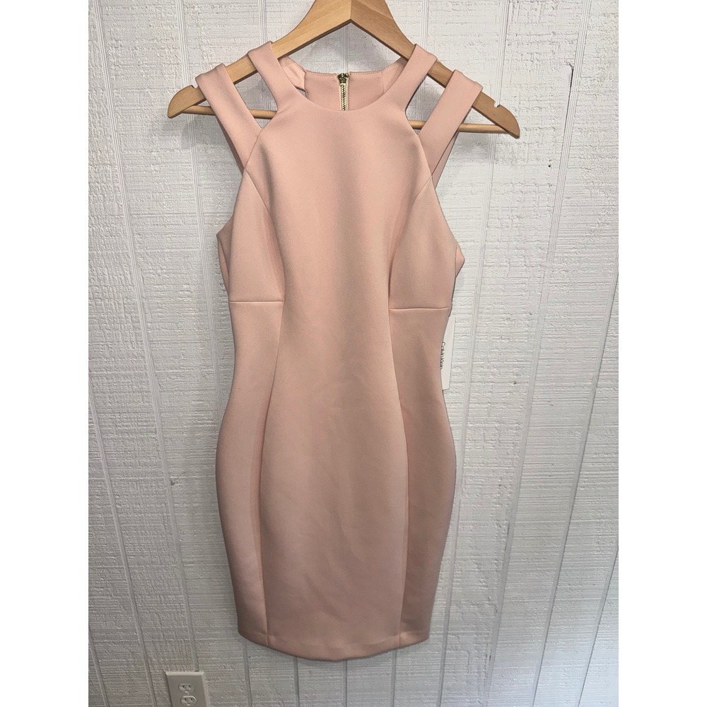 Calvin Klein Sheath Dress Women Blush Pink Multi-Strap Halter CD8M160W Size 2